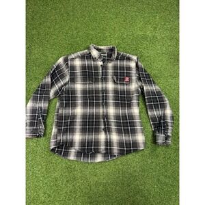 Wolverine Flannel Shirt Mens Large Multicolor Plaid Logo Pleated Button Down